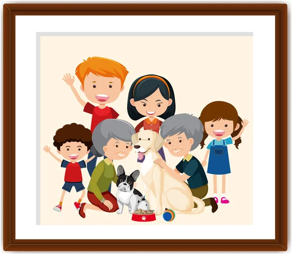Happy Family Picture Frame Carton Style Illustration — Stock Vector