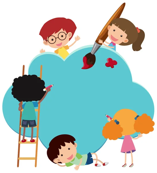空荡荡的横幅云彩造型 有许多孩子的卡通人物插图 — 图库矢量图片