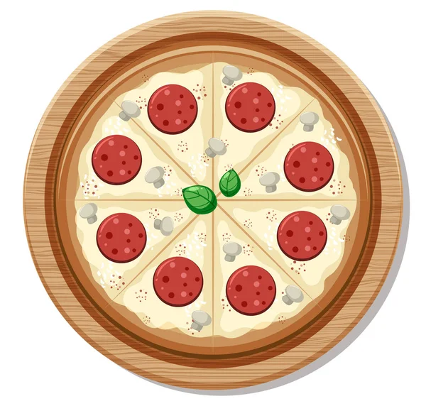 Hel Pizza Med Pepperoni Toppning Träplatta Isolerad Illustration — Stock vektor