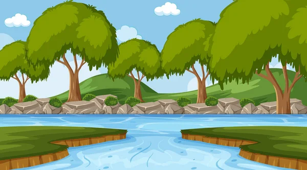 Background Scene River Forest Illustration — Stock Vector