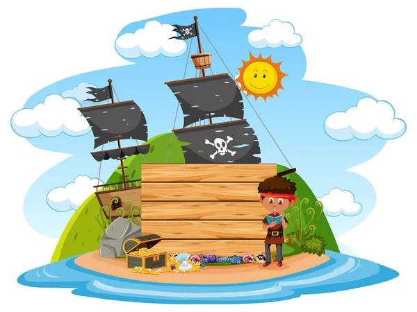 Пиратский Остров Пустым Баннером Изолирован Белом Фоне Иллюстрации — стоковый вектор
