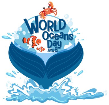 Balina kuyruklu Dünya Okyanus Günü afişi izole edilmiş