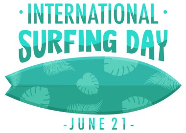 İzole edilmiş sörf tahtası olan Uluslararası Sörf Günü yazı tipi