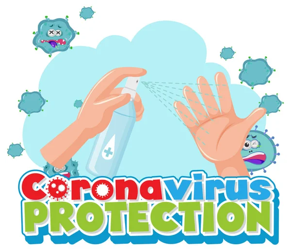 Coronavirus Skydd Med Händerna Med Alkohol Sannitizer Spray Illustration — Stock vektor