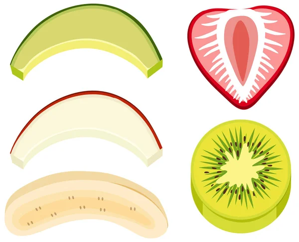 Geschnittene Gemischte Früchte Auf Weißem Hintergrund Illustration — Stockvektor