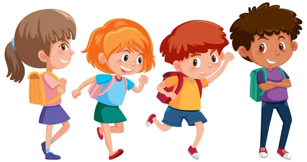 Set Different Happy Kids Cartoon Character Illustration — Stock Vector