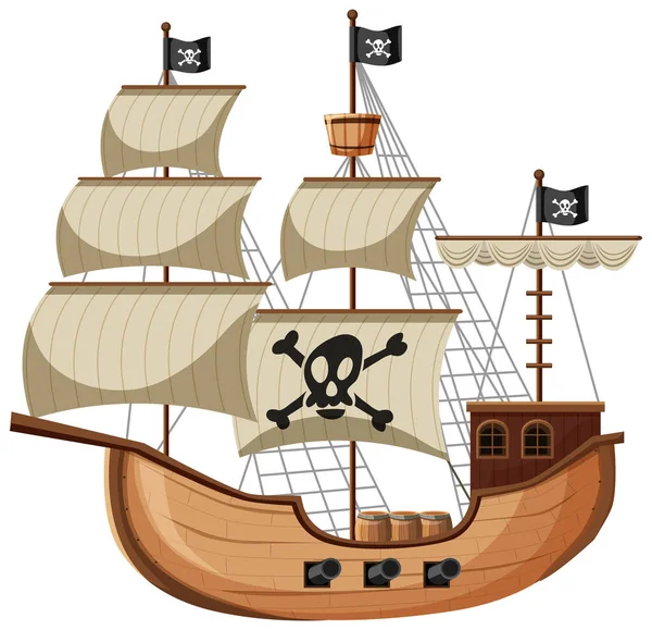Navio Pirata Estilo Cartoon Isolado Fundo Branco Ilustração — Vetor de Stock