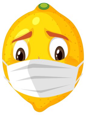 Beyaz arkaplan çizimine maske takan limon çizgi film karakteri