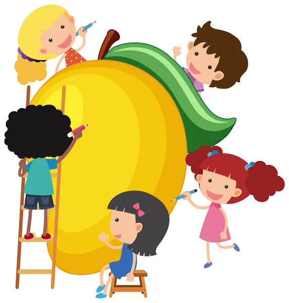 Grande Mangue Avec Nombreux Enfants Illustration Personnage Dessin Animé — Image vectorielle