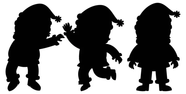 Set Babbo Natale Silhouette Cartone Animato Personaggio Illustrazione — Vettoriale Stock