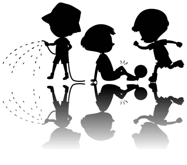 Set Von Kindern Silhouette Mit Reflex Auf Weißem Hintergrund Illustration — Stockvektor