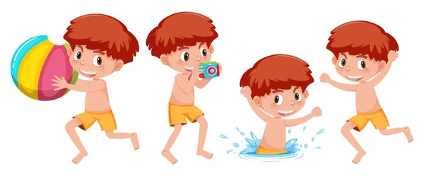 Set Boy Cartoon Character Doing Different Activities Illustration — Stock Vector