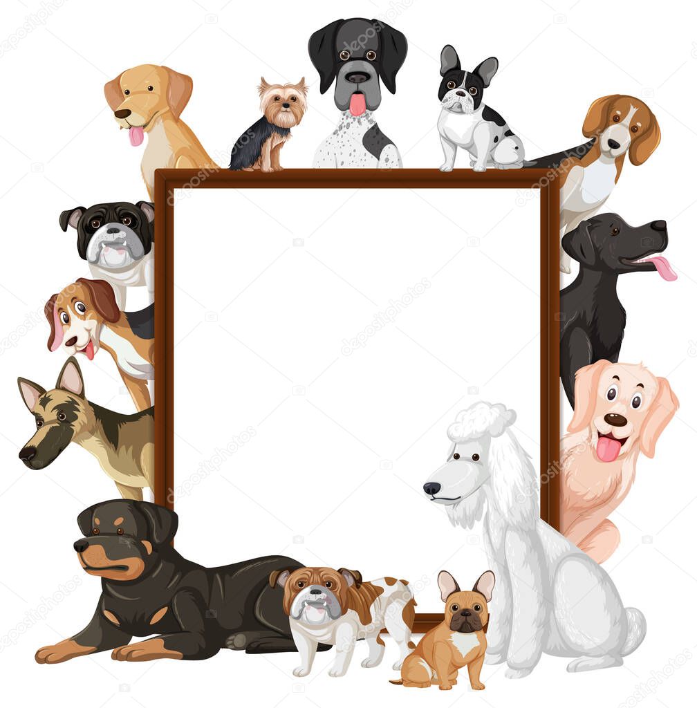 Empty banner with many different types of dogs illustration