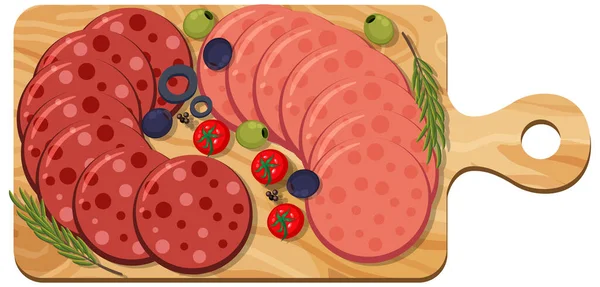 Pepperoni Salami Schotel Geïsoleerd Witte Achtergrond Illustratie — Stockvector