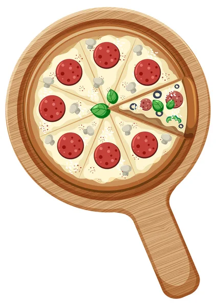 Hel Pizza Med Pepperoni Toppning Träplatta Isolerad Illustration — Stock vektor