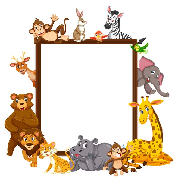 Lege Banner Met Veel Verschillende Wild Dieren Illustratie — Stockvector