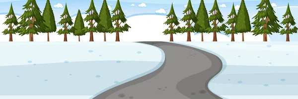 Χιόνι Δρόμο Σκηνή Μέσα Από Πάρκο Οριζόντια Εικόνα Τοπίου — Διανυσματικό Αρχείο