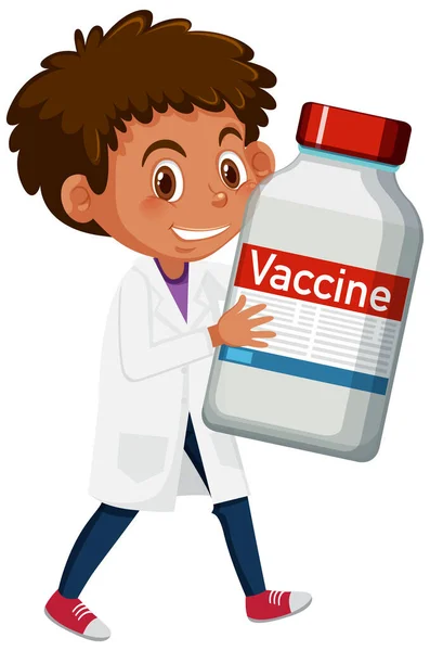 Caricature Médecin Tenant Une Bouteille Vaccin Covid Illustration — Image vectorielle