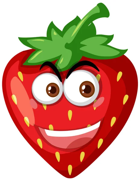 Strawberry Cartoon Character Happy Face Expression White Background Illustration — Stock Vector