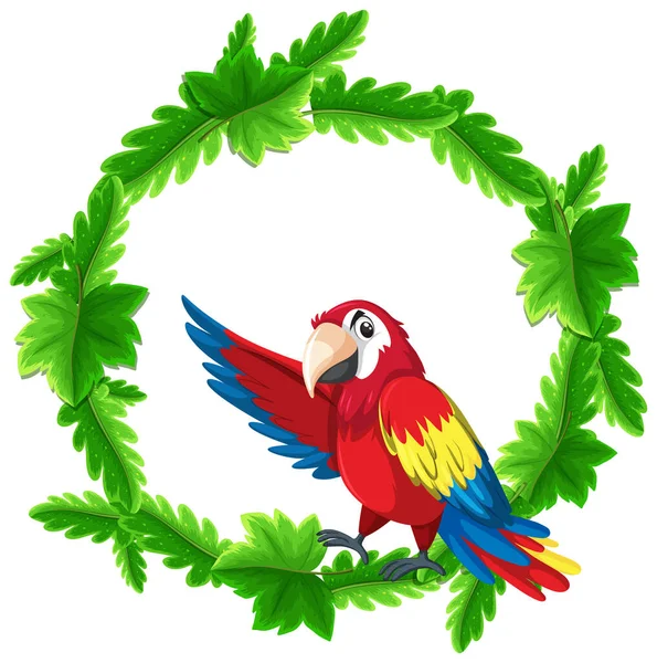 Шаблон Банера Круглими Зеленими Листками Ілюстрацією Папуги — стоковий вектор