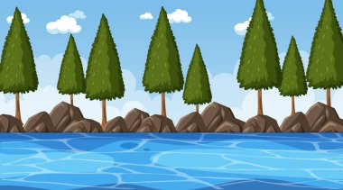 Nehir çizimi boyunca doğa parkı sahnesi