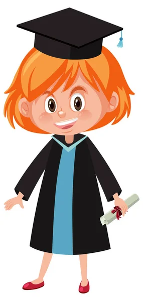 Cartoon Figur Eines Mädchens Mit Graduiertenkostüm — Stockvektor