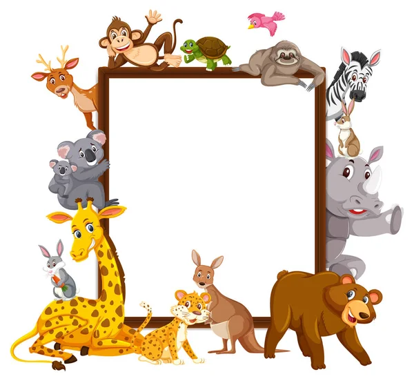 Prázdný Prapor Mnoha Různými Divokými Zvířaty Ilustrace — Stockový vektor