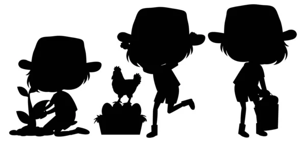 Ensemble Illustration Personnage Dessin Animé Silhouette Enfants — Image vectorielle