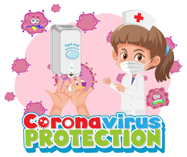 Coronavirus Skydd Med Läkare Tecknad Teckenillustration — Stock vektor