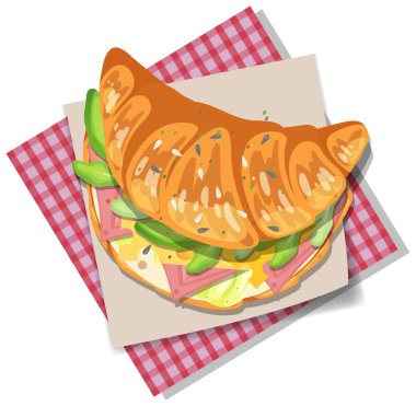 Sebzeli ve jambonlu kahvaltı kruvasan sandviçi.