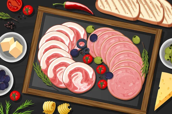 Plateau Charcuterie Charcuterie Sur Table Illustration Fond — Image vectorielle