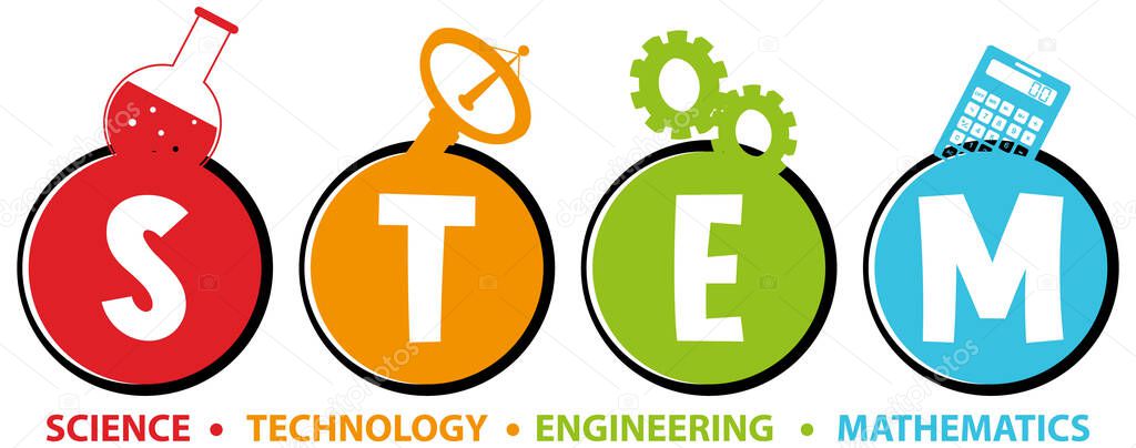 Colourful STEM education text icon illustration