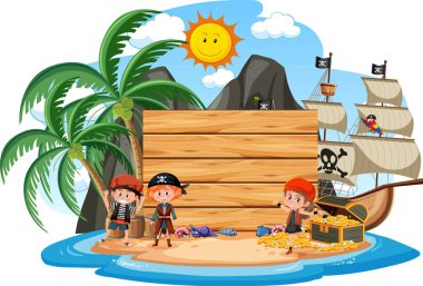 Beyaz arkaplan resimlerinde izole edilmiş boş bir afişi olan Korsan Adası