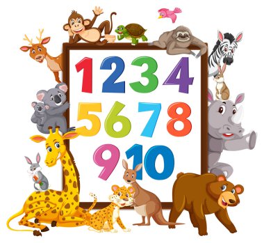 0 'dan 9' a vahşi hayvan illüstrasyonlu pankartta