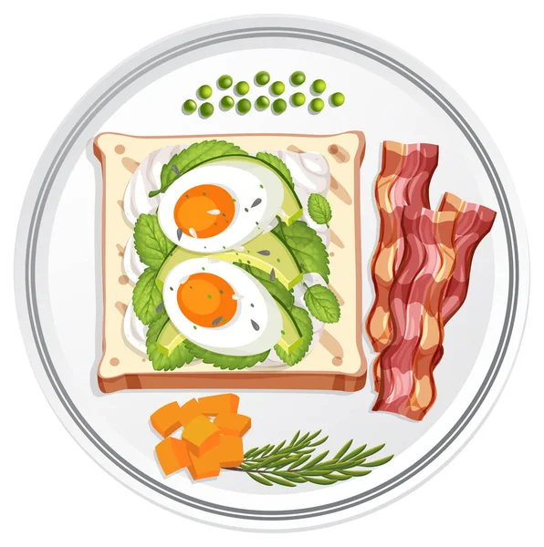 Ansicht Von Frühstücksgericht Mit Auf Brot Und Speck Illustration — Stockvektor