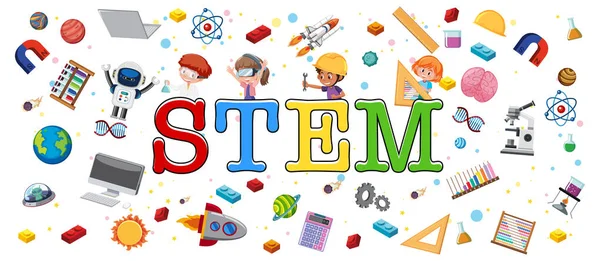 Logotipo Educación Stem Colorido Con Elementos Aprendizaje Ilustración — Vector de stock