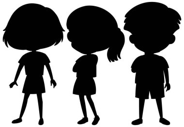 Bir grup çocuk silueti çizgi film karakteri çizimi