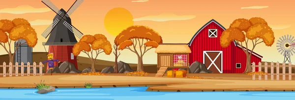 Farm horizontal landscape at sunset time scene  illustration