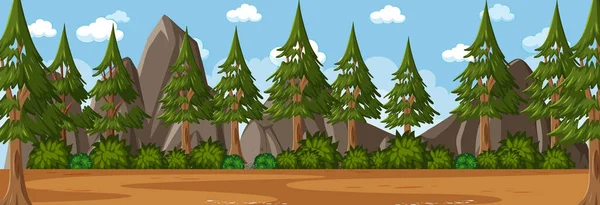 Bosque Escena Horizontal Durante Día Con Muchos Pinos Ilustración Fondo — Vector de stock