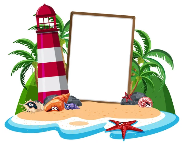 Modello Banner Vuoto Sull Isola Con Illustrazione Isolata Del Faro — Vettoriale Stock