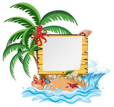 Yaz plaj elementi izole edilmiş boş pankart şablonu