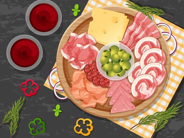 Platter Cold Cuts Smoked Meat Table Background Illustration - Stok Vektor