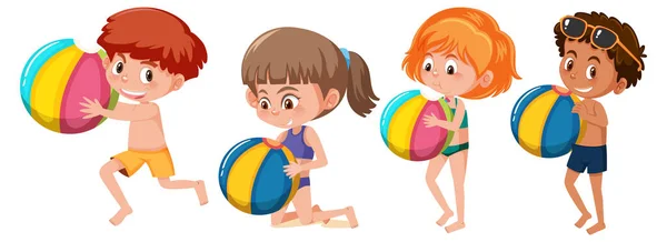 Set Different Kids Cartoon Character Summer Theme Illustration — Stock Vector