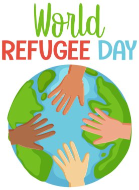 Dünya Mülteci Günü bayrağı, farklı ellerle dünyadan izole edilmiş.