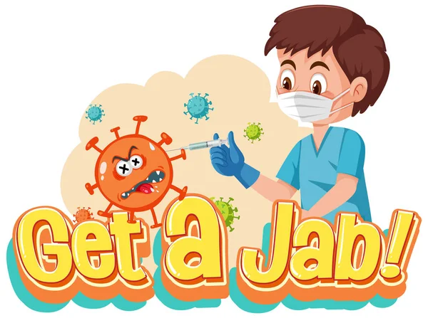 带有Jab时间字体和医生卡通人物插图的Coronavirus疫苗接种概念 — 图库矢量图片