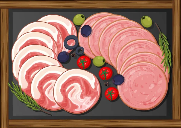 Carne Prânz Set Diferite Carne Rece Platou Ilustrare — Vector de stoc