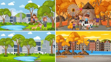 Farklı doğa arkaplan sahneleri çizimi