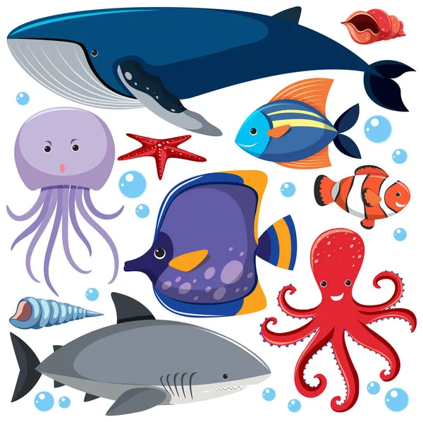 Cartoon Sea Life Modello Senza Soluzione Continuità Con Animali Marini — Vettoriale Stock