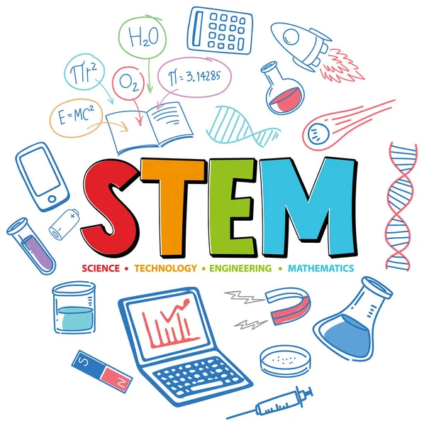 Πολύχρωμο Λογότυπο Εκπαίδευσης Stem Εικονογράφηση Στοιχείων Εκμάθησης — Διανυσματικό Αρχείο