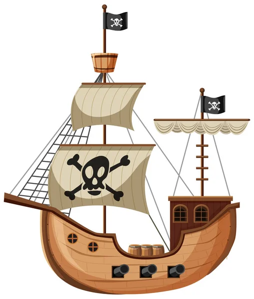 Piratenschiff Cartoon Stil Isoliert Auf Weißem Hintergrund Illustration — Stockvektor